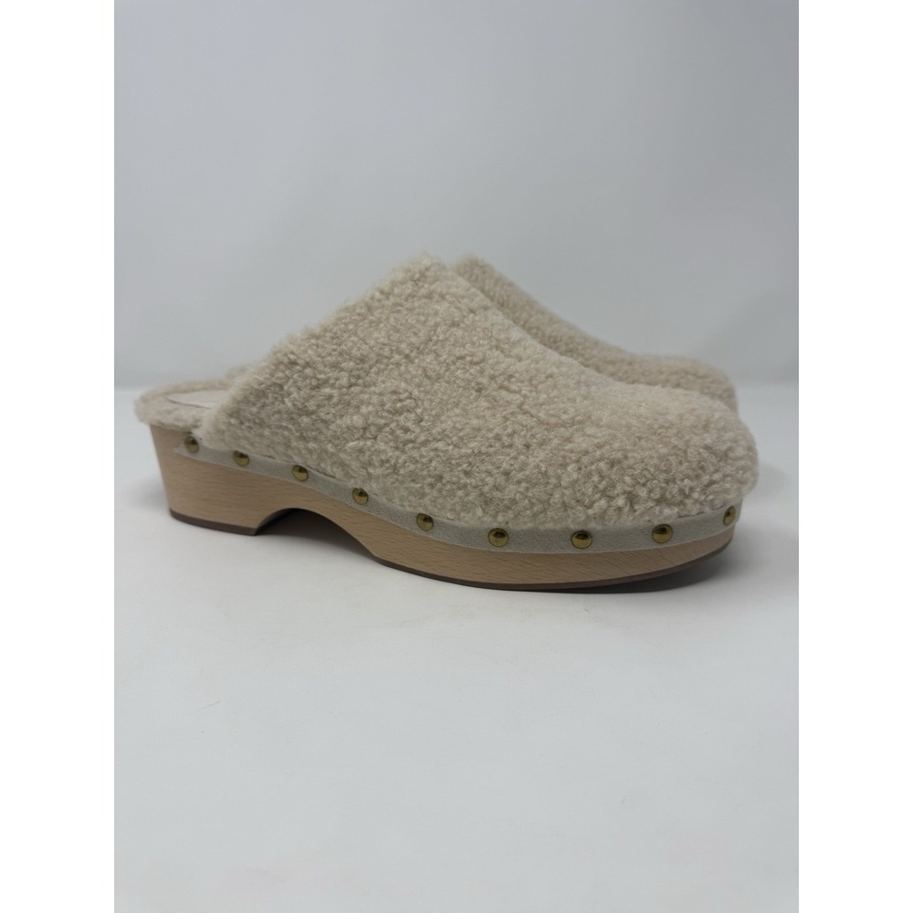 J. Crew Fuzzy Studded Sherpa Clogs Curly Faux Shearling Slip On Shoes Ivory 11